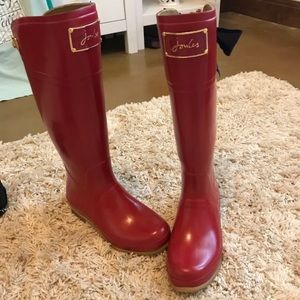Joules red evedon navy bow rain tall boots